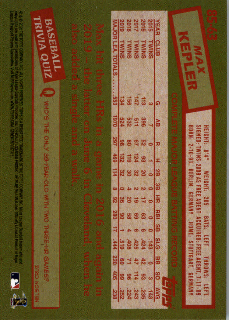 2020 Topps Baseball '85 Topps Series 1 Insert - Parallel - Relic Cards - Picture 29 of 43