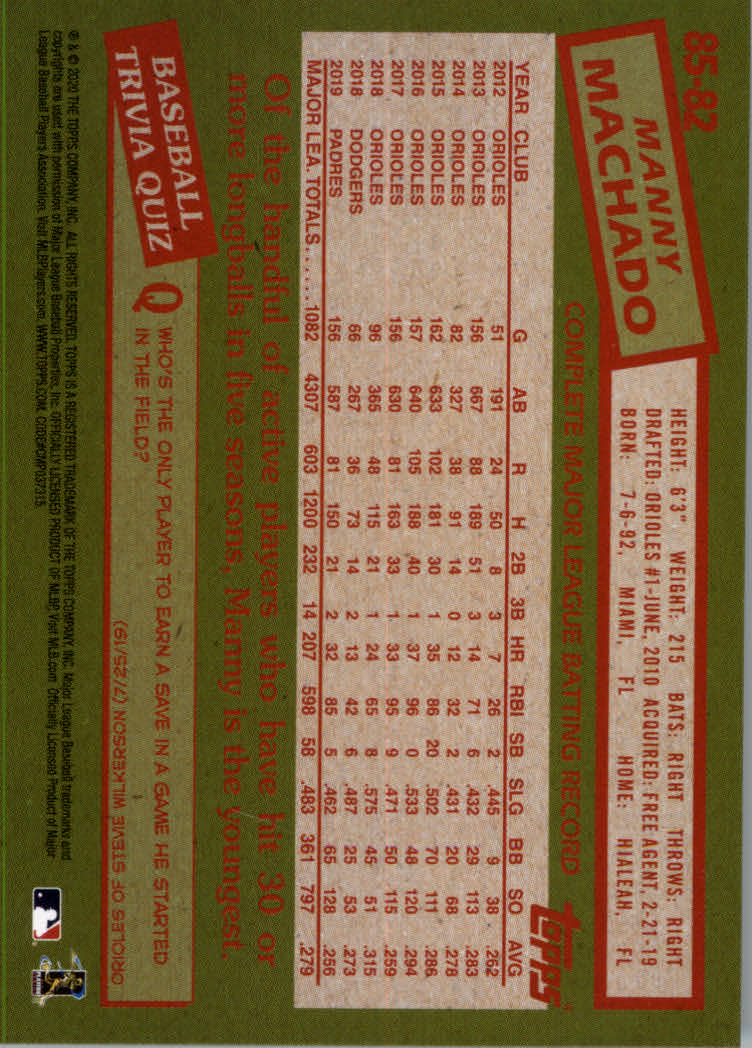 2020 Topps Baseball '85 Topps Series 1 Insert - Parallel - Relic Cards - Picture 35 of 43