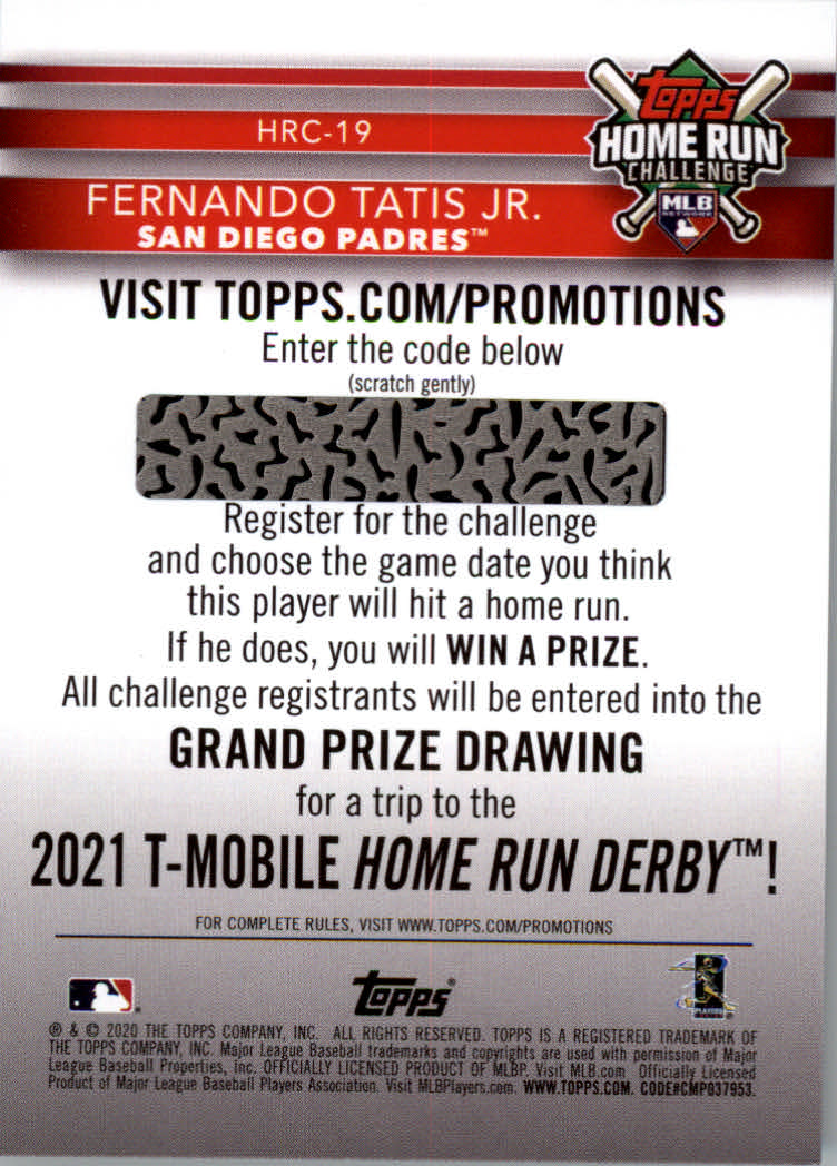 2020 Topps Baseball Home Run Challenge Code Cards S1 and S2