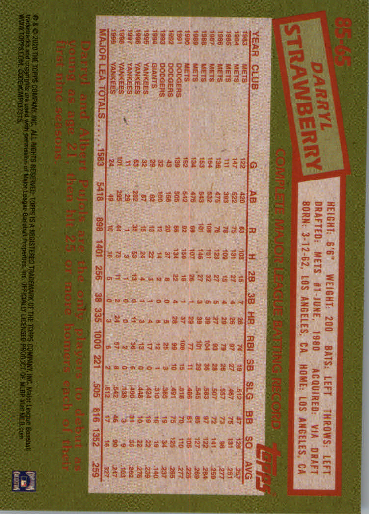 2020 Topps Baseball '85 Topps Series 1 Insert - Parallel - Relic Cards - Picture 41 of 43