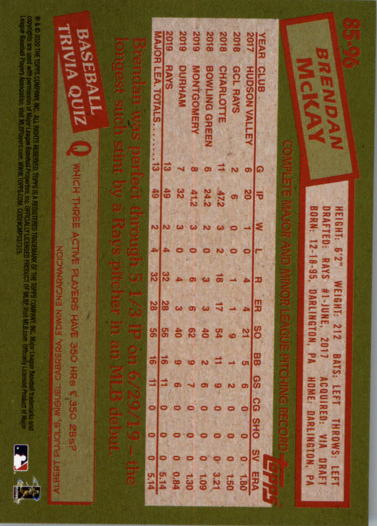 2020 Topps Baseball '85 Topps Series 1 Insert - Parallel - Relic Cards - Picture 43 of 43