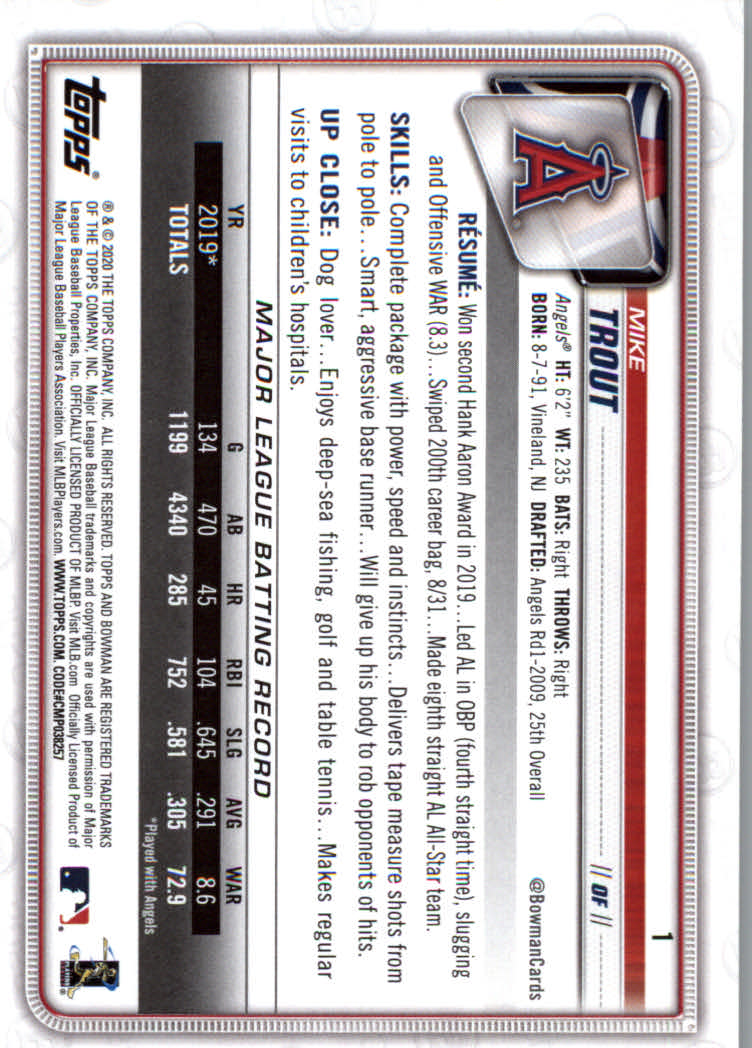 2020 Bowman Baseball (Paper) Part 1 Main Set Cards #1 to #100 Rookies and Vets - Picture 3 of 193