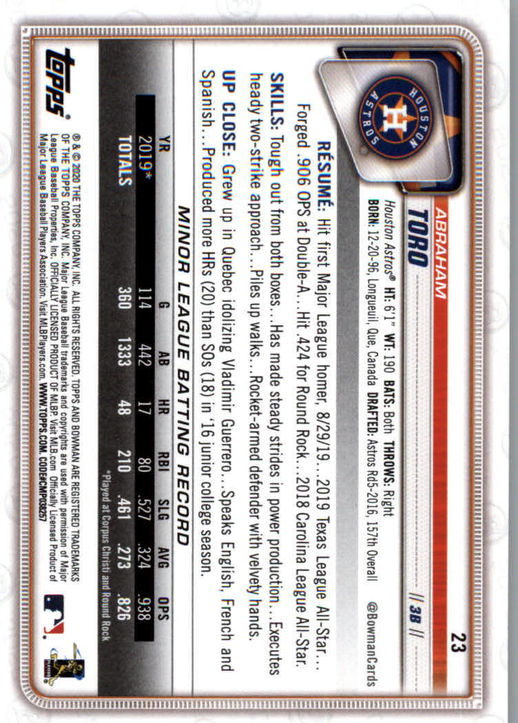 2020 Bowman Baseball (Paper) Part 1 Main Set Cards #1 to #100 Rookies and Vets - Picture 45 of 193