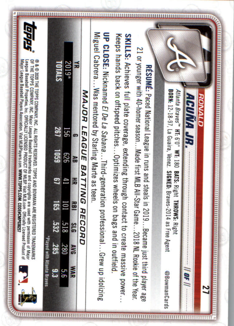 2020 Bowman Baseball (Paper) Part 1 Main Set Cards #1 to #100 Rookies and Vets - Picture 51 of 193