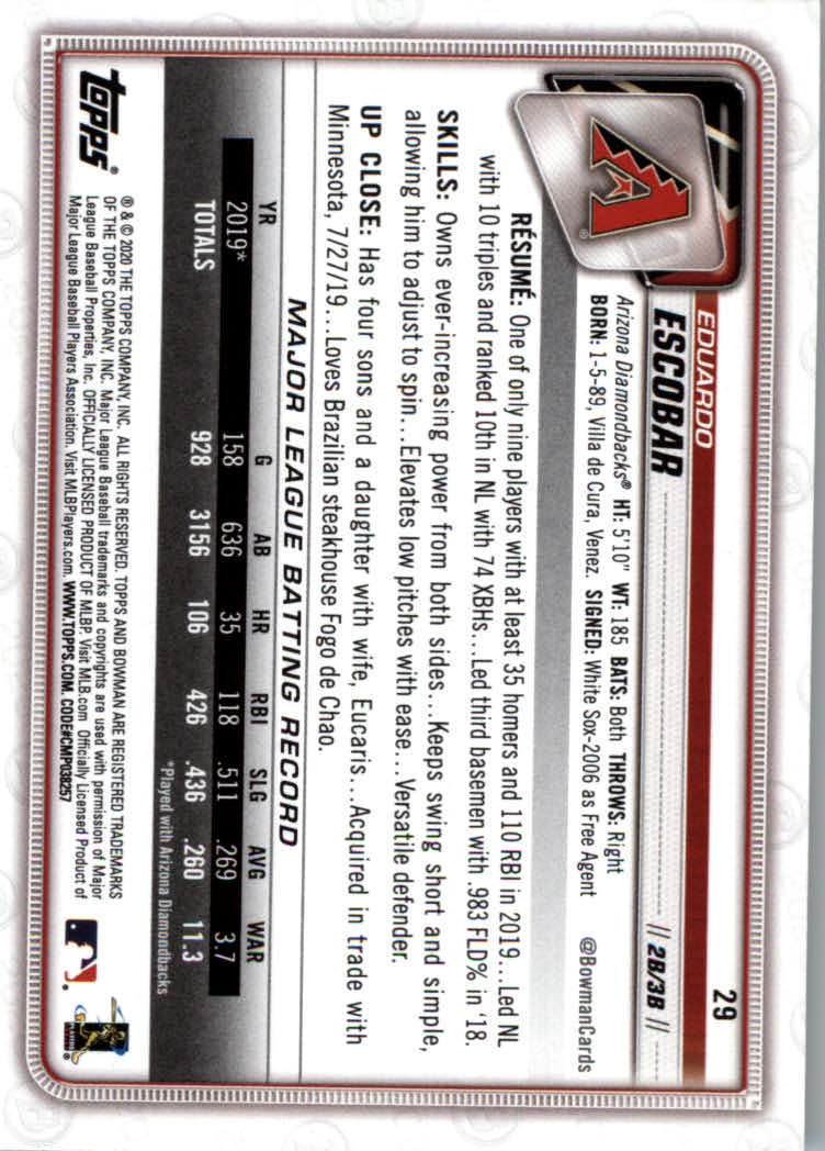 2020 Bowman Baseball (Paper) Part 1 Main Set Cards #1 to #100 Rookies and Vets - Picture 55 of 193