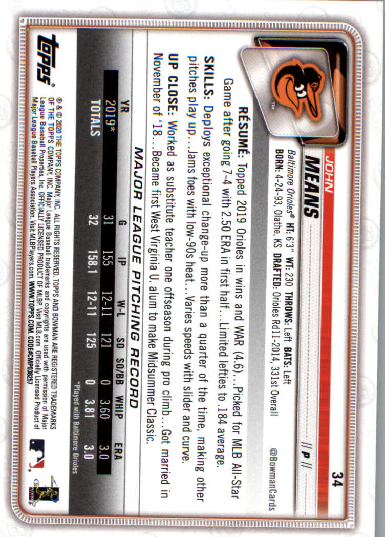 2020 Bowman Baseball (Paper) Part 1 Main Set Cards #1 to #100 Rookies and Vets - Picture 65 of 193