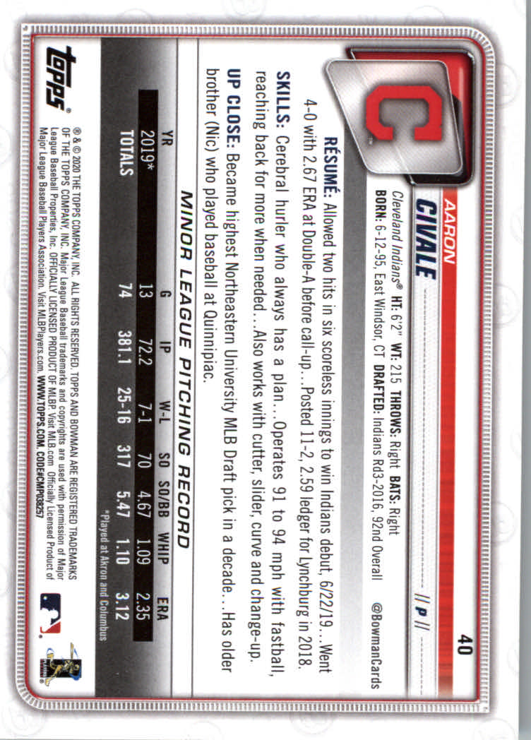 2020 Bowman Baseball (Paper) Part 1 Main Set Cards #1 to #100 Rookies and Vets - Picture 77 of 193