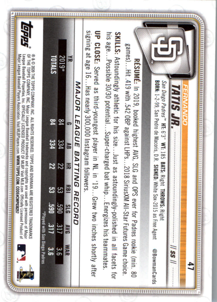 2020 Bowman Baseball (Paper) Part 1 Main Set Cards #1 to #100 Rookies and Vets - Picture 89 of 193