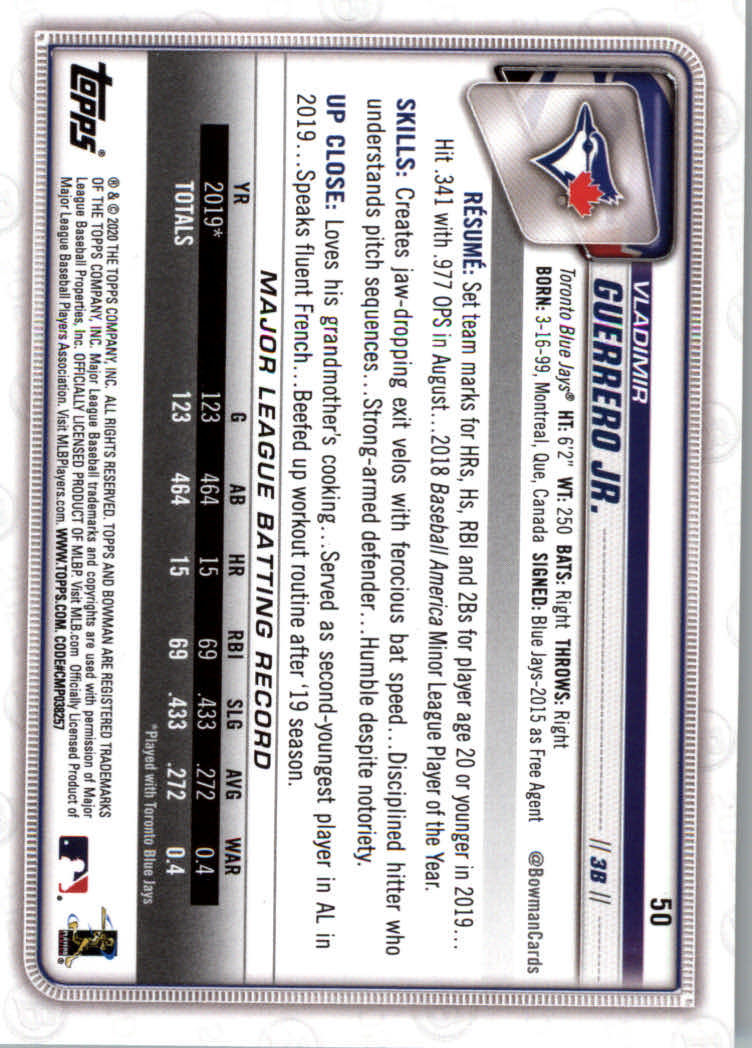 2020 Bowman Baseball (Paper) Part 1 Main Set Cards #1 to #100 Rookies and Vets - Picture 95 of 193