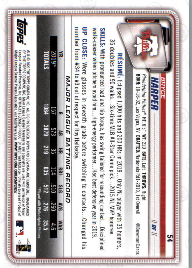 2020 Bowman Baseball (Paper) Part 1 Main Set Cards #1 to #100 Rookies and Vets - Picture 103 of 193