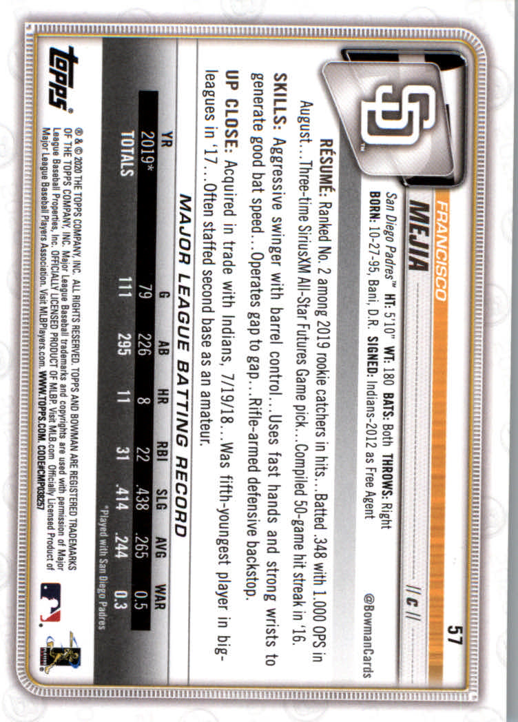 2020 Bowman Baseball (Paper) Part 1 Main Set Cards #1 to #100 Rookies and Vets - Picture 109 of 193