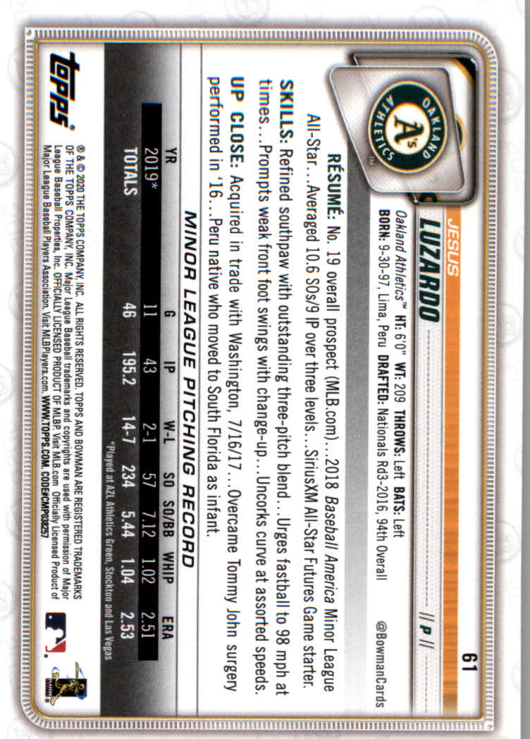 2020 Bowman Baseball (Paper) Part 1 Main Set Cards #1 to #100 Rookies and Vets - Picture 117 of 193