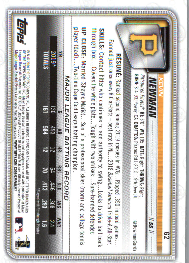 2020 Bowman Baseball (Paper) Part 1 Main Set Cards #1 to #100 Rookies and Vets - Picture 119 of 193