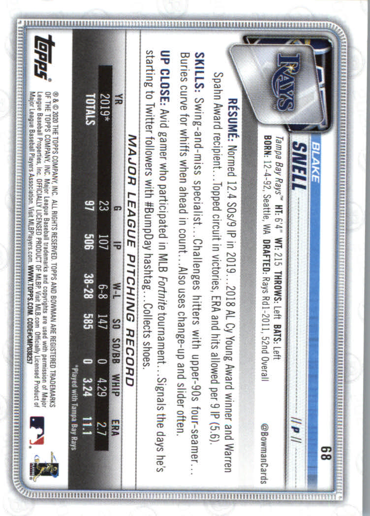 2020 Bowman Baseball (Paper) Part 1 Main Set Cards #1 to #100 Rookies and Vets - Picture 131 of 193