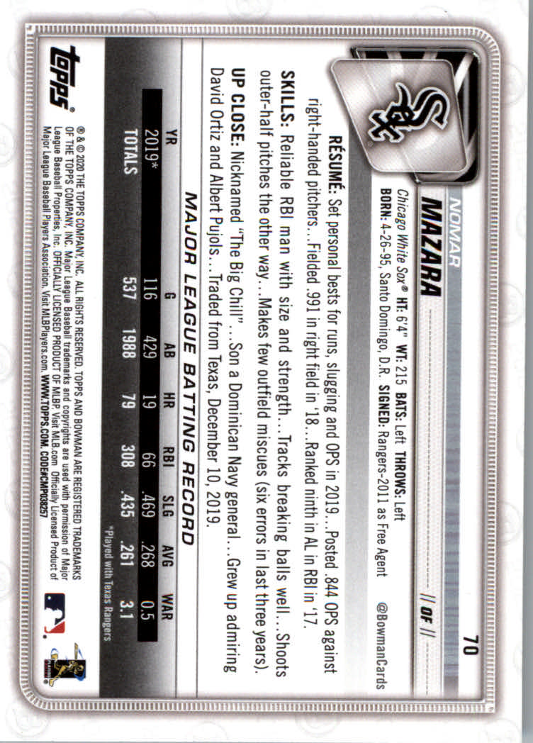 2020 Bowman Baseball (Paper) Part 1 Main Set Cards #1 to #100 Rookies and Vets - Picture 135 of 193