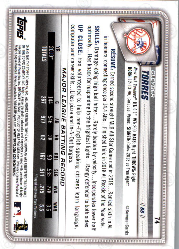 2020 Bowman Baseball (Paper) Part 1 Main Set Cards #1 to #100 Rookies and Vets - Picture 143 of 193