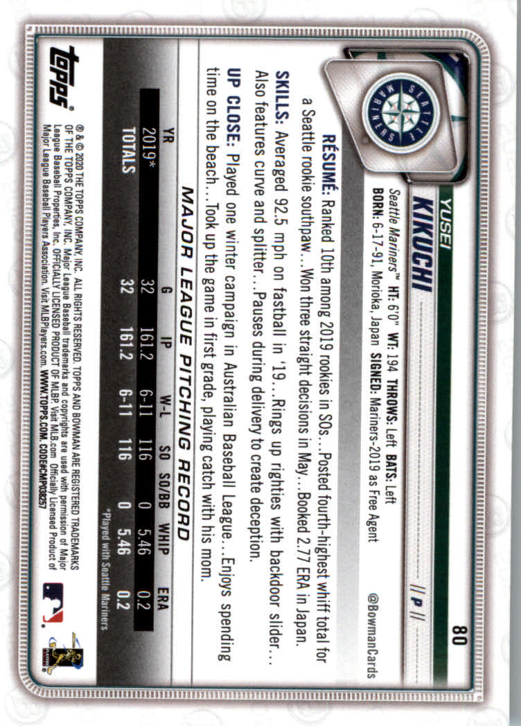 2020 Bowman Baseball (Paper) Part 1 Main Set Cards #1 to #100 Rookies and Vets - Picture 153 of 193