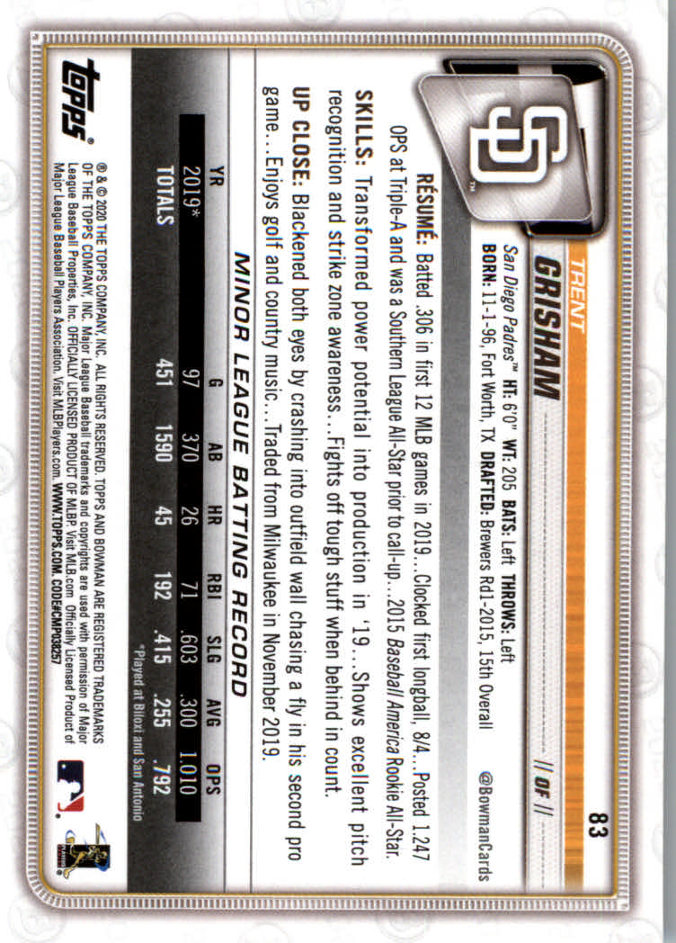 2020 Bowman Baseball (Paper) Part 1 Main Set Cards #1 to #100 Rookies and Vets - Picture 159 of 193