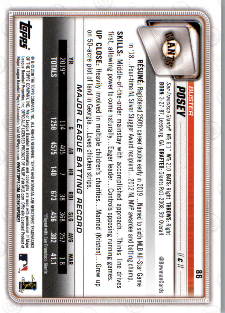 2020 Bowman Baseball (Paper) Part 1 Main Set Cards #1 to #100 Rookies and Vets - Picture 165 of 193