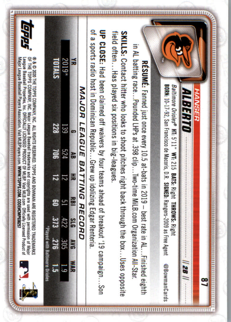 2020 Bowman Baseball (Paper) Part 1 Main Set Cards #1 to #100 Rookies and Vets - Picture 167 of 193