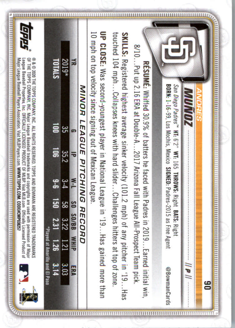 2020 Bowman Baseball (Paper) Part 1 Main Set Cards #1 to #100 Rookies and Vets - Picture 173 of 193