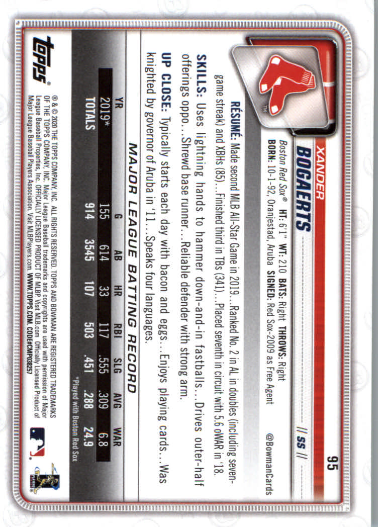 2020 Bowman Baseball (Paper) Part 1 Main Set Cards #1 to #100 Rookies and Vets - Picture 183 of 193