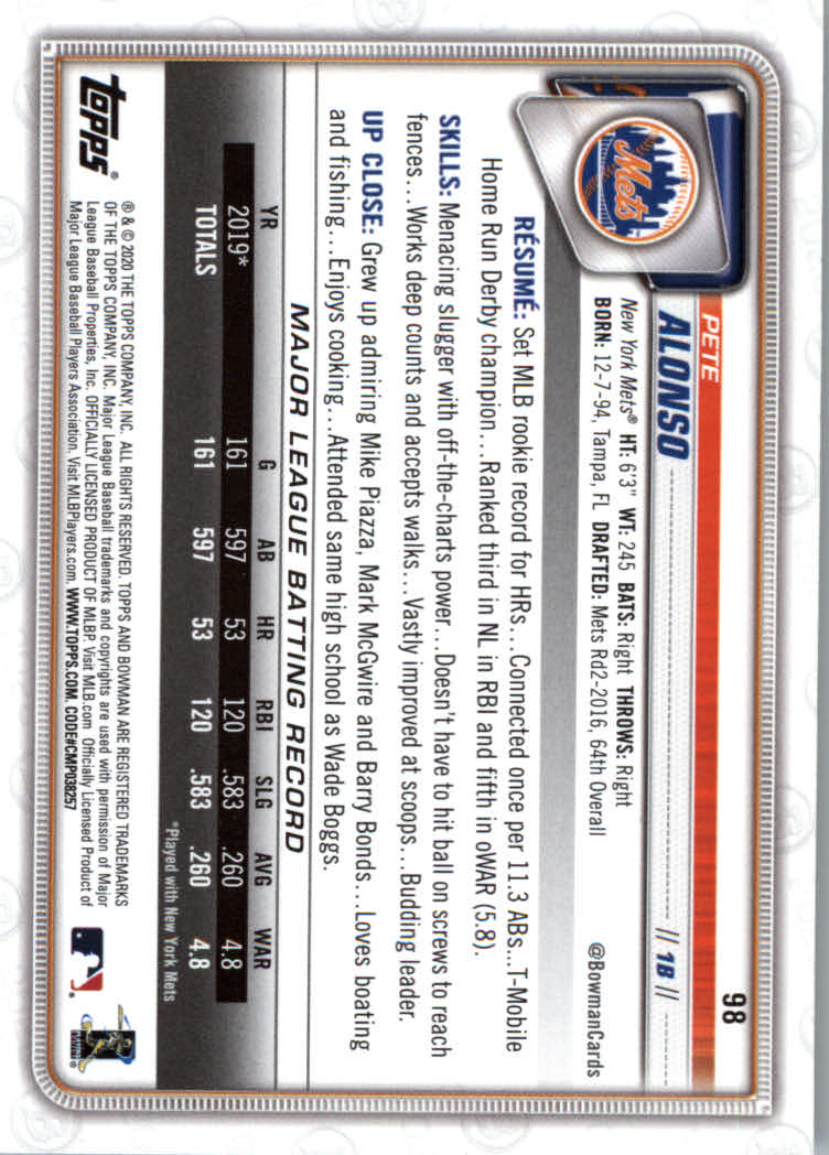 2020 Bowman Baseball (Paper) Part 1 Main Set Cards #1 to #100 Rookies and Vets - Picture 189 of 193