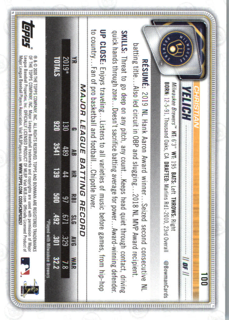 2020 Bowman Baseball (Paper) Part 1 Main Set Cards #1 to #100 Rookies and Vets - Picture 193 of 193