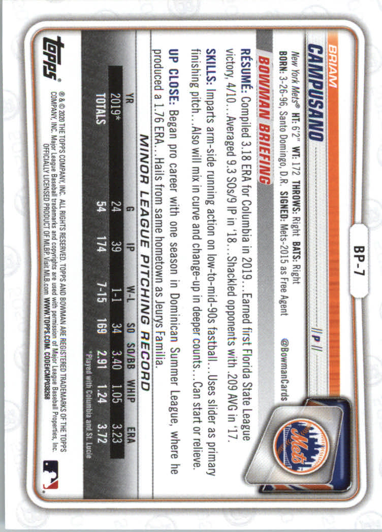 2020 Bowman Baseball (Paper) Part 2 Prospects Cards #BP1 to #BP150 - Picture 15 of 289