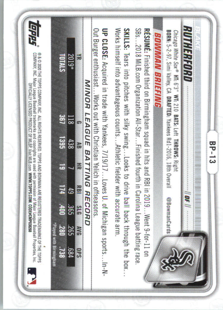 2020 Bowman Baseball (Paper) Part 2 Prospects Cards #BP1 to #BP150 - Picture 25 of 289