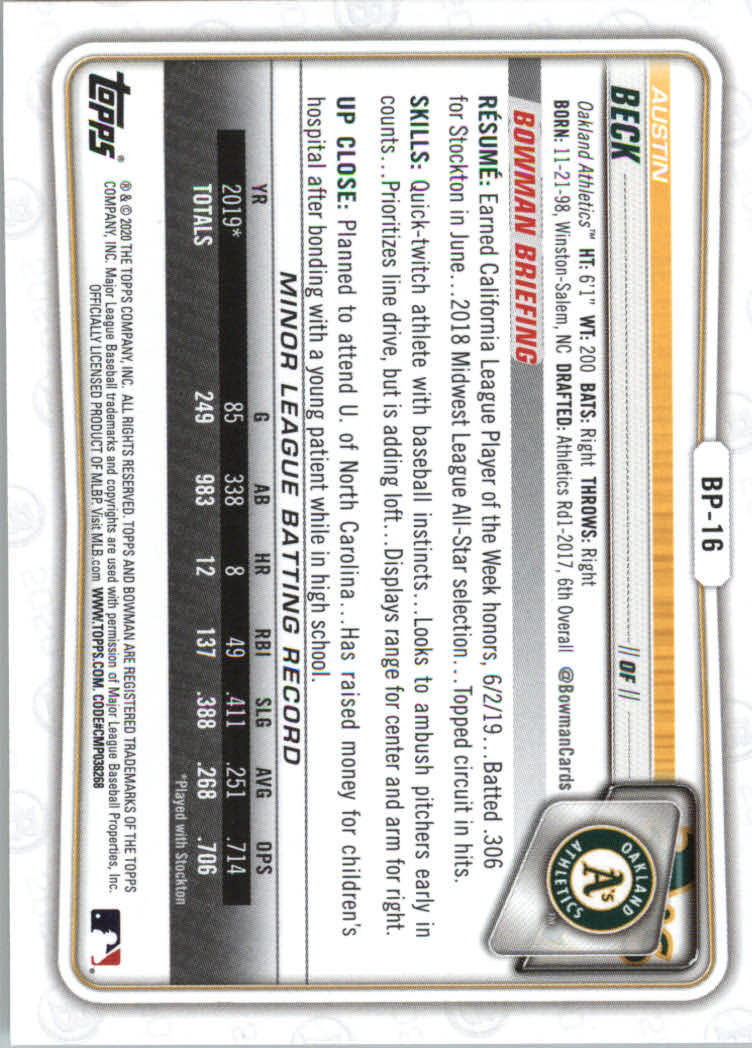 2020 Bowman Baseball (Paper) Part 2 Prospects Cards #BP1 to #BP150 - Picture 31 of 289
