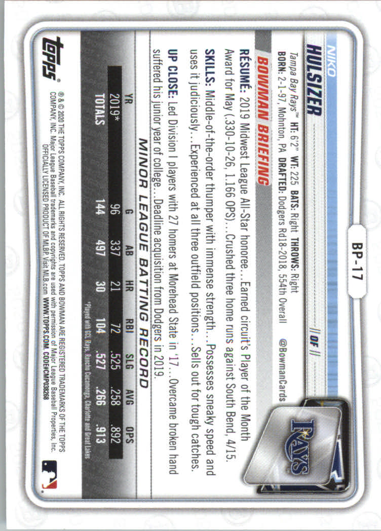 2020 Bowman Baseball (Paper) Part 2 Prospects Cards #BP1 to #BP150 - Picture 33 of 289