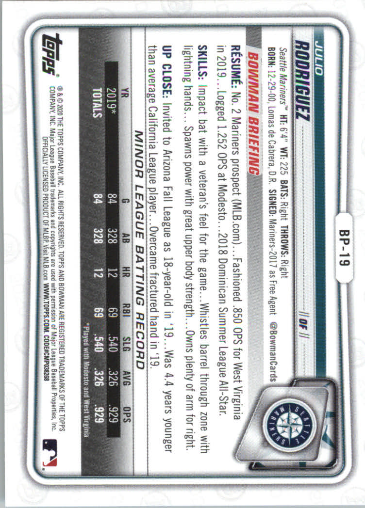 2020 Bowman Baseball (Paper) Part 2 Prospects Cards #BP1 to #BP150 - Picture 37 of 289