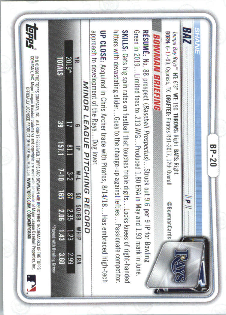 2020 Bowman Baseball (Paper) Part 2 Prospects Cards #BP1 to #BP150 - Picture 39 of 289