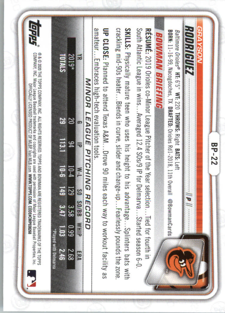 2020 Bowman Baseball (Paper) Part 2 Prospects Cards #BP1 to #BP150 - Picture 43 of 289