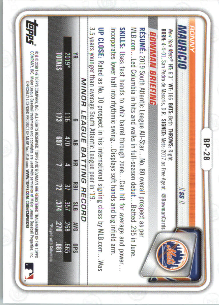 2020 Bowman Baseball (Paper) Part 2 Prospects Cards #BP1 to #BP150 - Picture 53 of 289