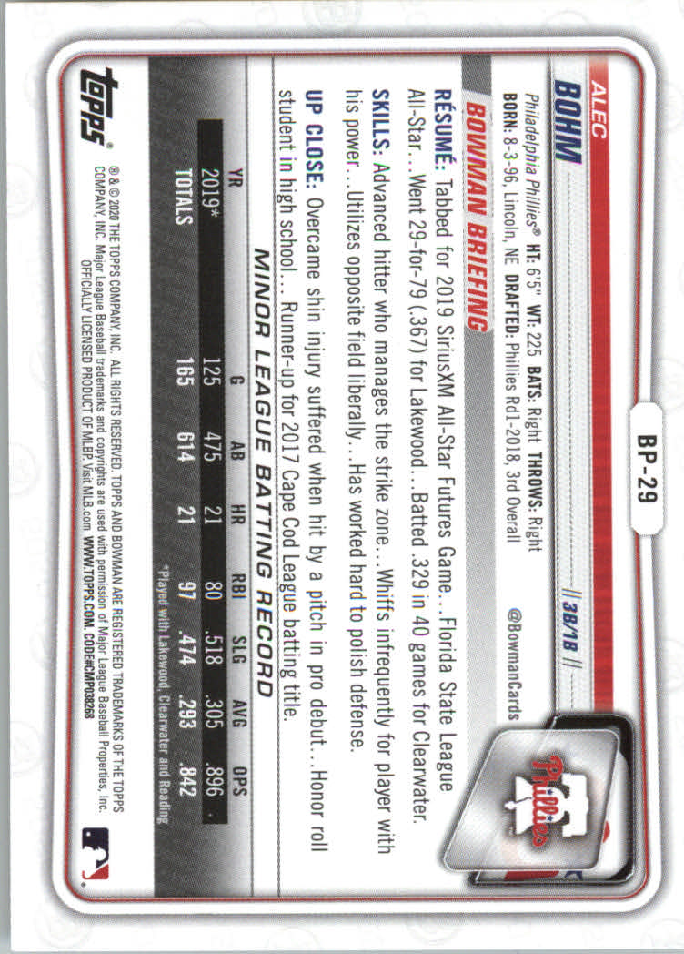 2020 Bowman Baseball (Paper) Part 2 Prospects Cards #BP1 to #BP150 - Picture 55 of 289