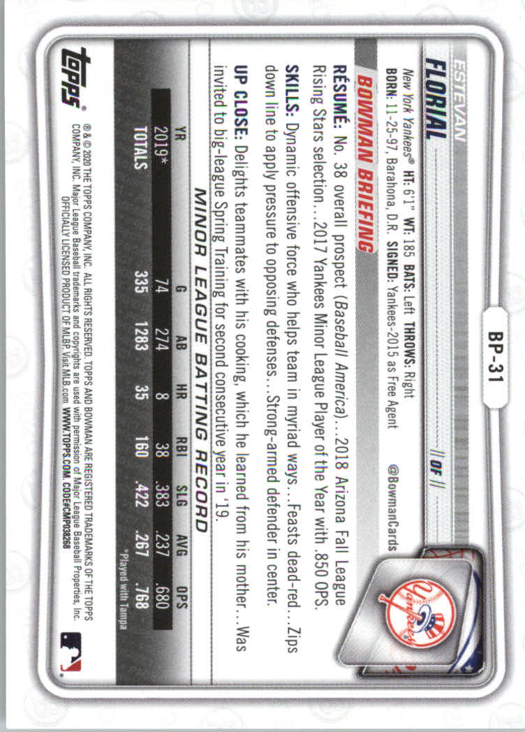 2020 Bowman Baseball (Paper) Part 2 Prospects Cards #BP1 to #BP150 - Picture 59 of 289