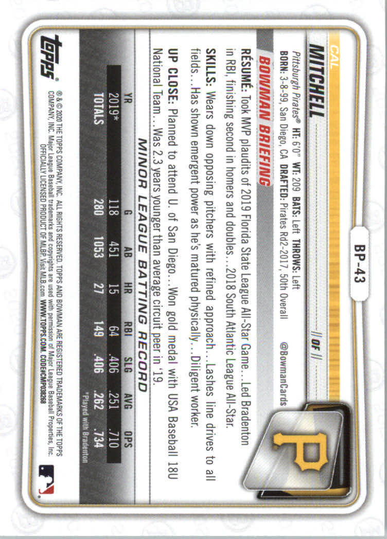 2020 Bowman Baseball (Paper) Part 2 Prospects Cards #BP1 to #BP150 - Picture 83 of 289