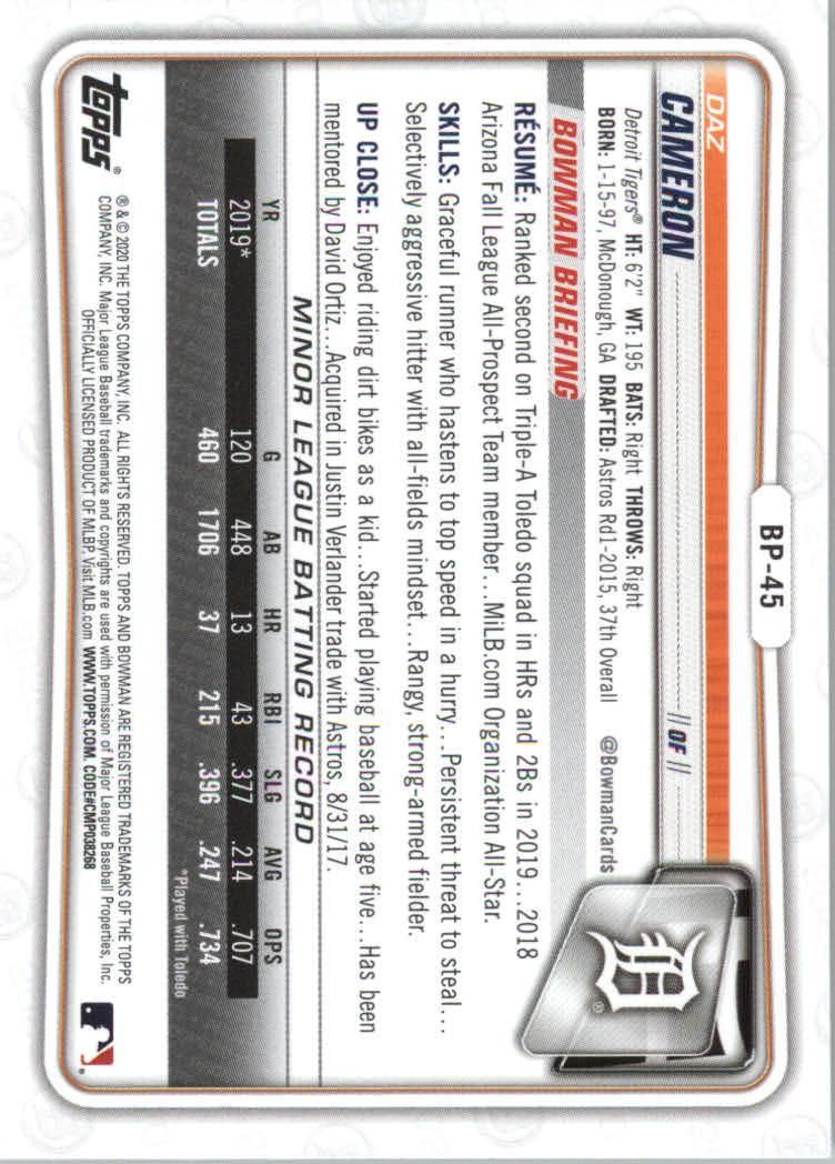2020 Bowman Baseball (Paper) Part 2 Prospects Cards #BP1 to #BP150 - Picture 87 of 289