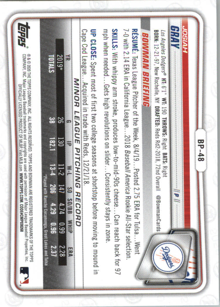 2020 Bowman Baseball (Paper) Part 2 Prospects Cards #BP1 to #BP150 - Picture 93 of 289