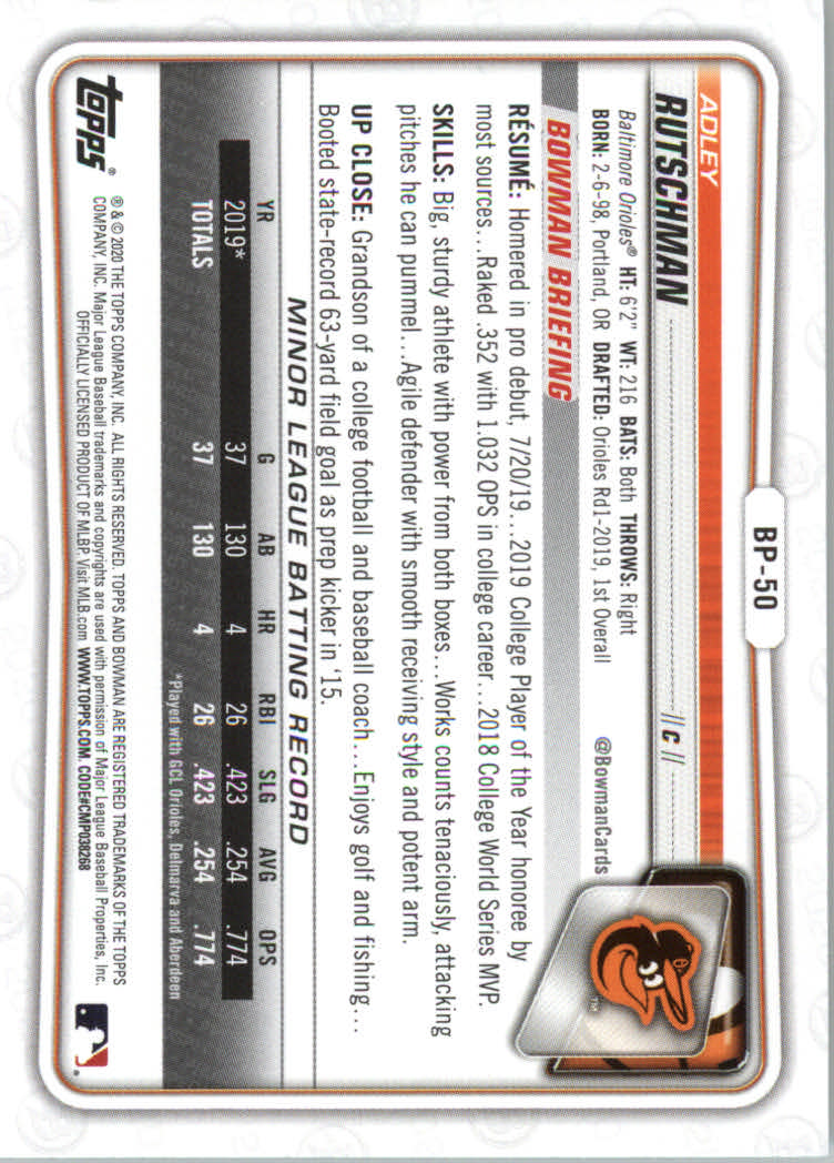 2020 Bowman Baseball (Paper) Part 2 Prospects Cards #BP1 to #BP150 - Picture 97 of 289