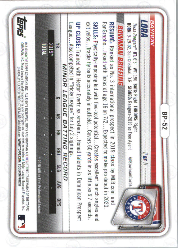 2020 Bowman Baseball (Paper) Part 2 Prospects Cards #BP1 to #BP150 - Picture 99 of 289