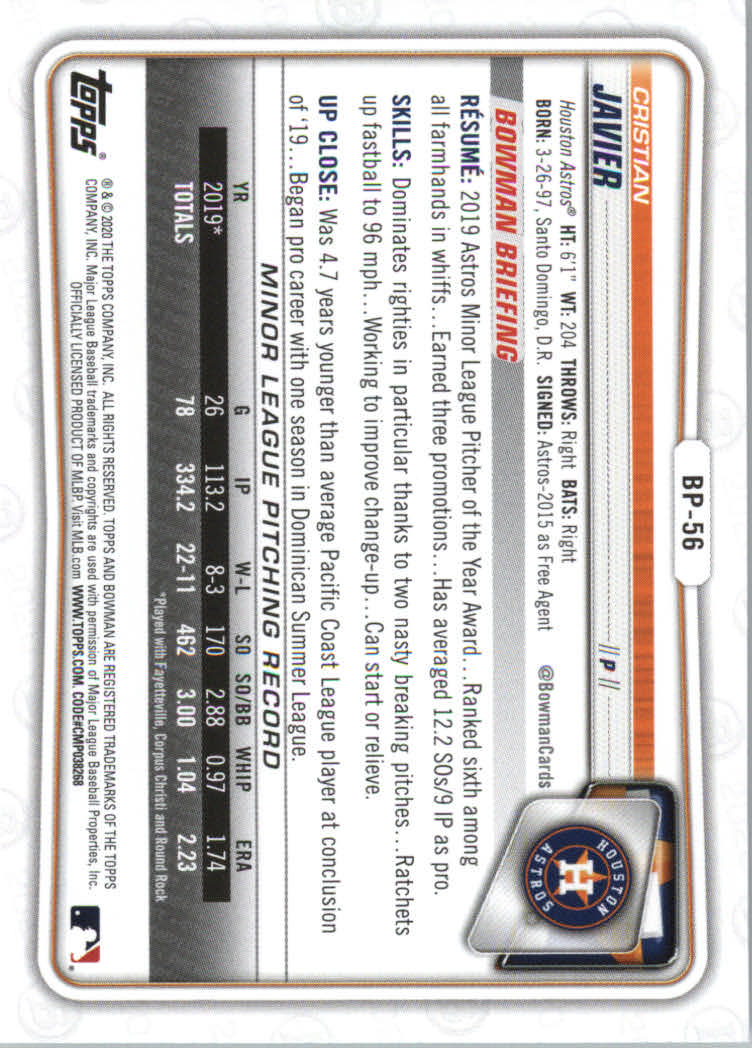 2020 Bowman Baseball (Paper) Part 2 Prospects Cards #BP1 to #BP150 - Picture 107 of 289