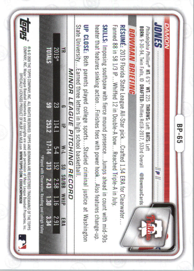 2020 Bowman Baseball (Paper) Part 2 Prospects Cards #BP1 to #BP150 - Picture 125 of 289