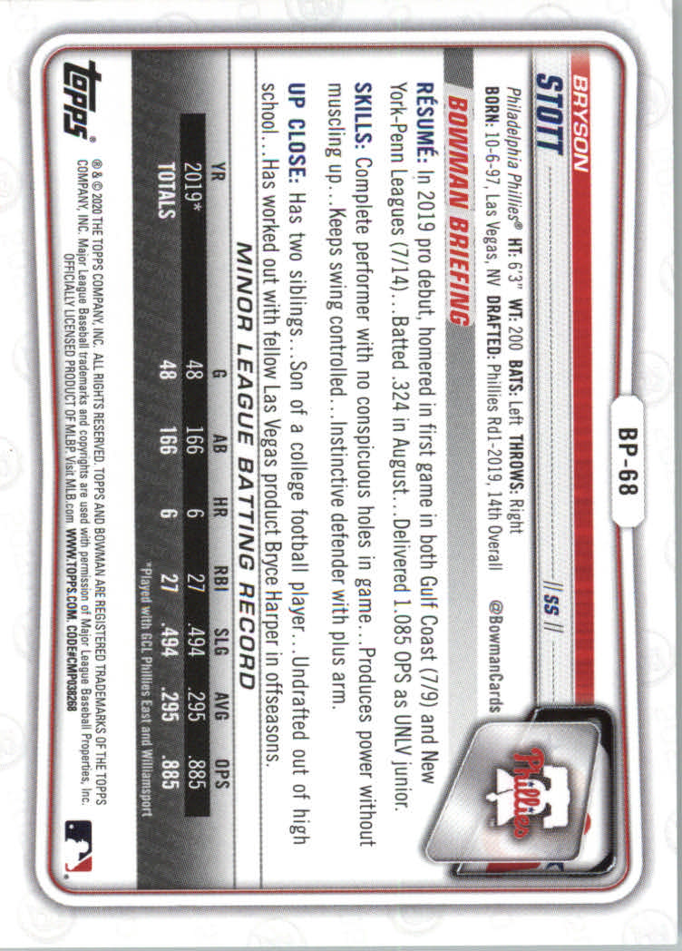 2020 Bowman Baseball (Paper) Part 2 Prospects Cards #BP1 to #BP150 - Picture 131 of 289