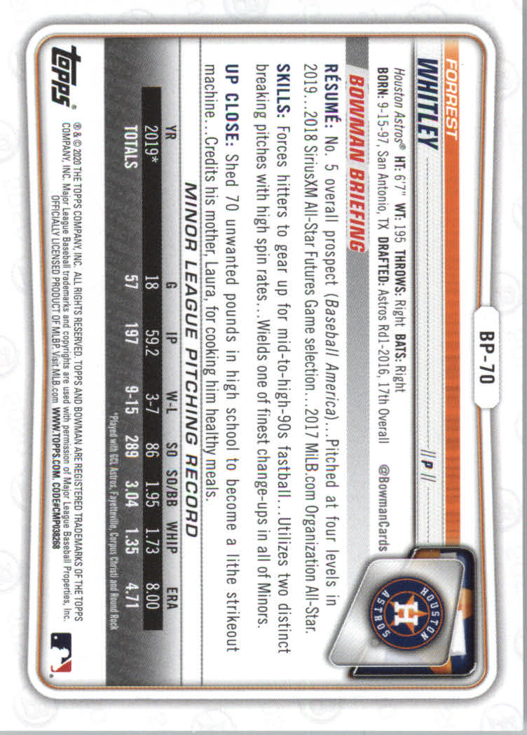 2020 Bowman Baseball (Paper) Part 2 Prospects Cards #BP1 to #BP150 - Picture 135 of 289