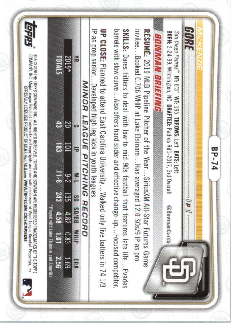 2020 Bowman Baseball (Paper) Part 2 Prospects Cards #BP1 to #BP150 - Picture 143 of 289