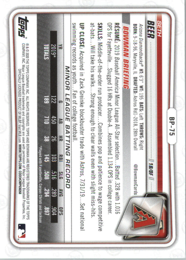 2020 Bowman Baseball (Paper) Part 2 Prospects Cards #BP1 to #BP150 - Picture 145 of 289