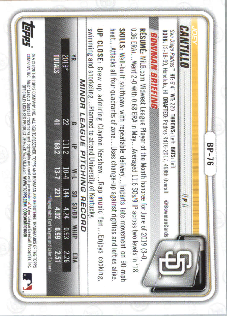 2020 Bowman Baseball (Paper) Part 2 Prospects Cards #BP1 to #BP150 - Picture 147 of 289